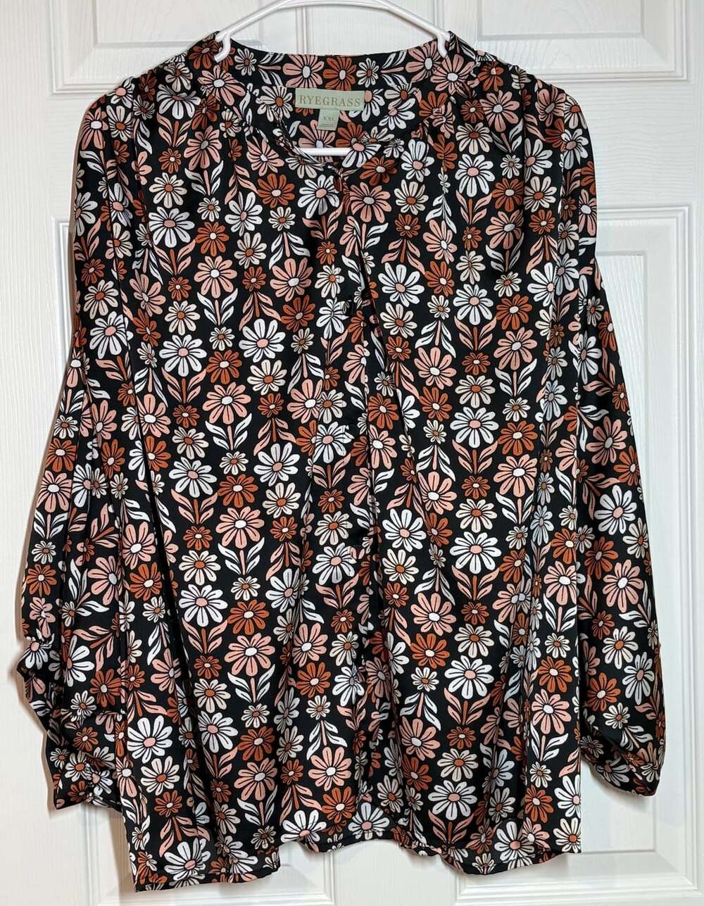 Ryegrass Floral Dolman Sleeve Blouse Size XXL Black Daisies